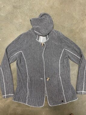 Buckle Gray Hooded Herringbone Knit Jacket